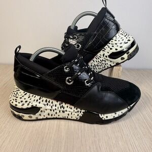 Steve Madden Cliff Black White Animal Print Chunky Platform Sneakers CLIF02S1 7M